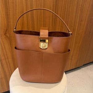 Veronica Beard Brown Leather bucket bag with gold-tone hardware